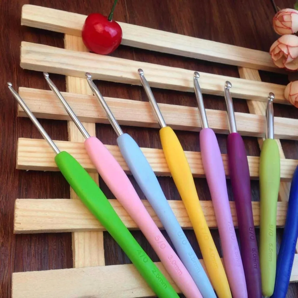 8 размеров/комплект цветные мягкие крючки из АБС и металла|set colores|metal crochetcraft weaving |