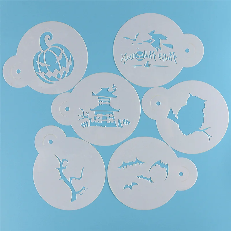 HOHGIULIA 6Pcs Cartoon Pumpkin Bats Branches Halloween Sugar Sieve Mold Coffee Milk Cake Cupcake Cookie Stencils Template S247 | Дом и сад