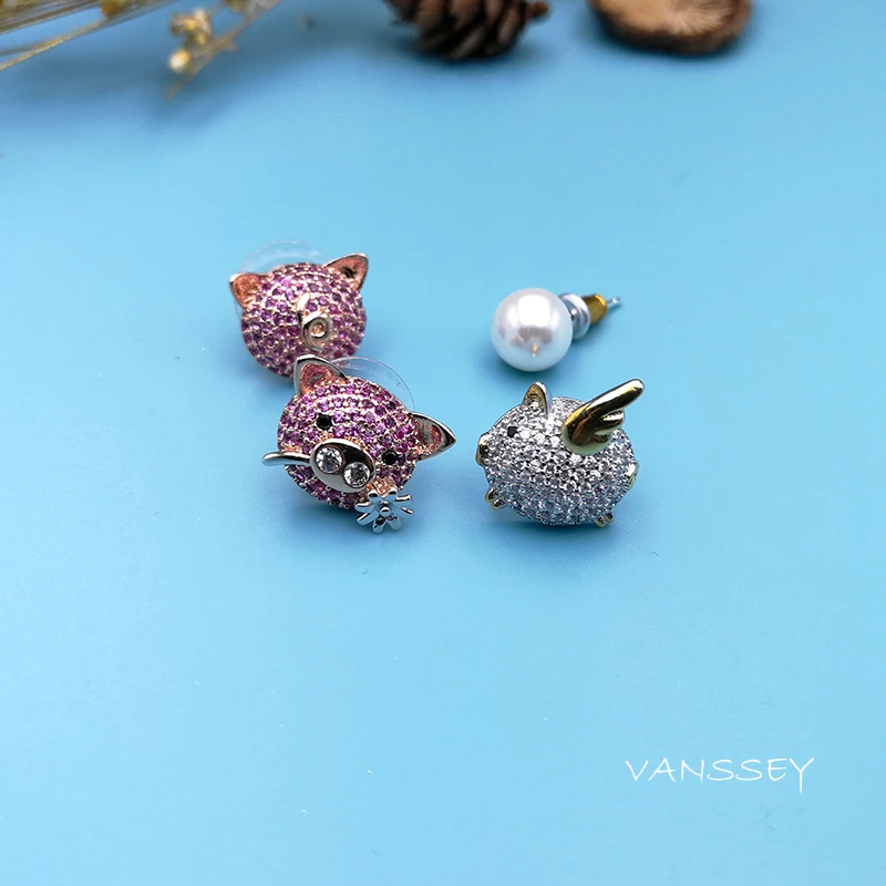 Vanssey винтажная мода OL животное милый поросенок серьги с цирконием кубической огранки вечерние свадебные аксессуары для женщин Новинка