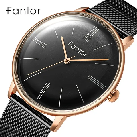 Fantor минималистичные Роскошные Кварцевые часы, мужские новые брендовые Классические наручные часы с сетчатым стальным браслетом, мужские повседневные водонепроницаемые наручные часы для мужчин