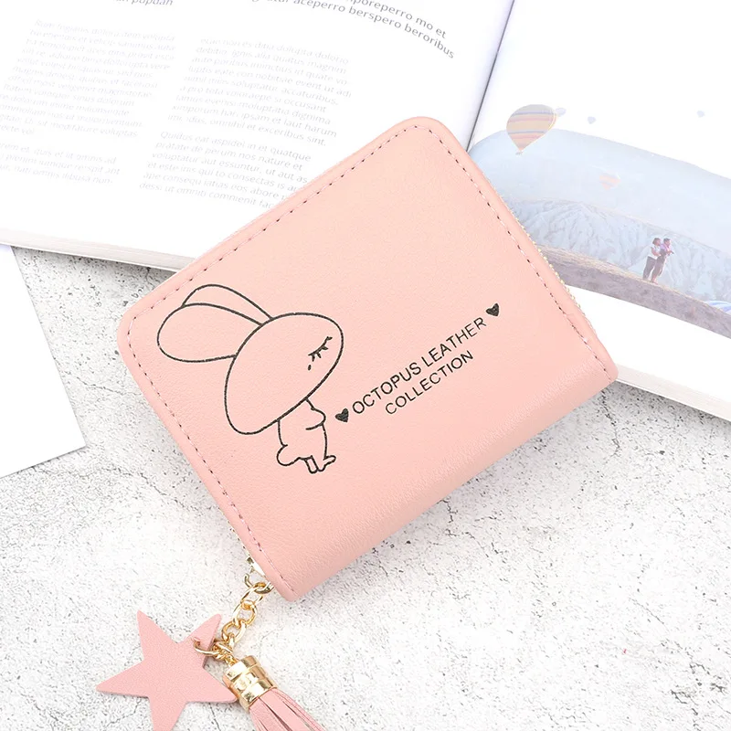 Pink Женский кошелек для монет, женский короткий кошелек с кисточками, маленький кошелек для студента, милый кошелек для, новинка, кошелек на молнии с принтом для карт - Цвет: Pink
