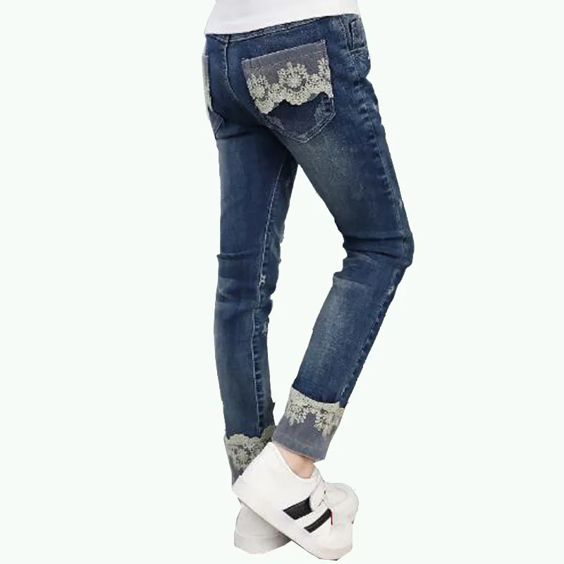 Брюки для девочек длинные джинсы молодежные брюки с вышивкой джинсовые