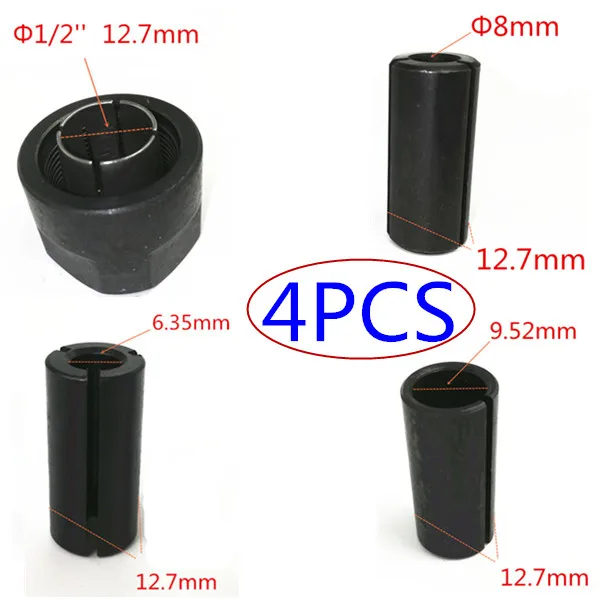 4PCS Адаптер хвостовик ЧПУ фрезерный станок инструментальная Цанга конические гайки для Makita BOSCH HITACHI DeWALT фрезерный 1/" 1/4" 3/" 6 мм 6,35 мм 8 мм 12 мм 12,7 мм - Цвет: 4PCS