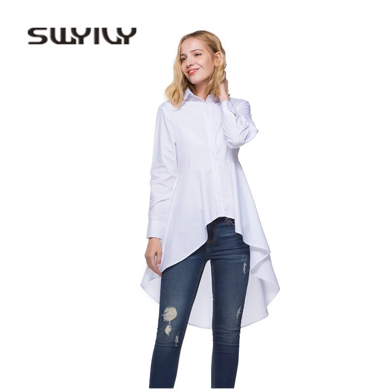 SWYIVY женские рубашки длинный дизайн 2019 Весенняя белая рубашка женская блуза с