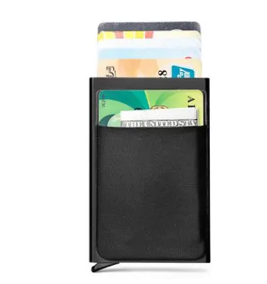 black 2 Мужской алюминиевый кошелек с задним карманом ID держатель для Карт RFID Блокировка мини тонкий металлический кошелек автоматический всплывающий кошелек для кредитных карт - Цвет: black 2