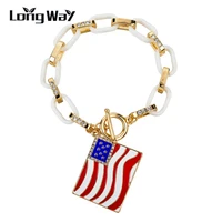 longway square american flag charm bracelets for women gold color link chain crystal bangles fashion jewellery sbr150385