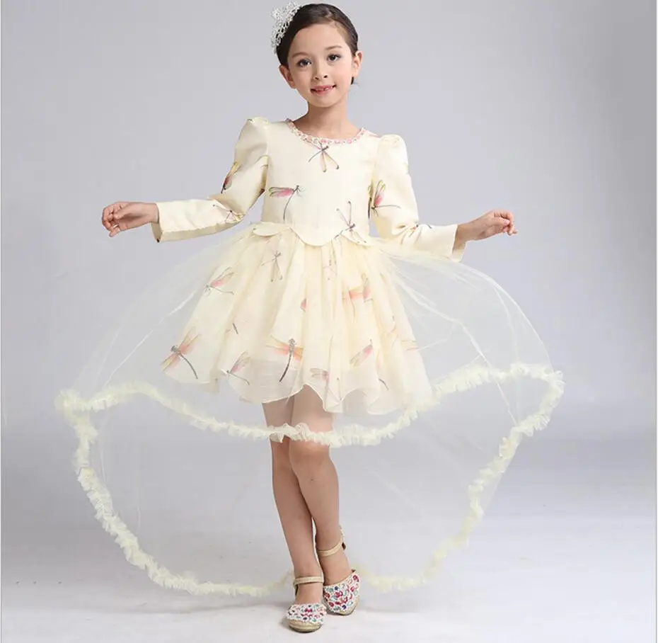 2017 г. Платья для маленьких девочек детское платье с принтом стрекозы принцессы