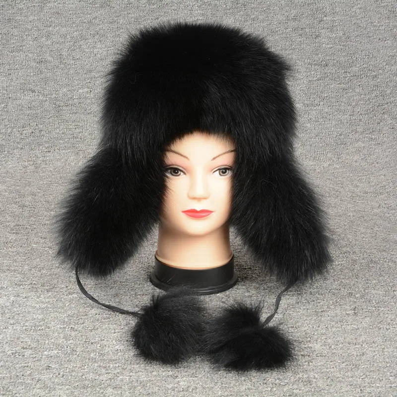 Black Jancoco Max, шапки-бомберы из натурального Лисьего меха, зимние толстые теплые шапки, Женские ушанки, Непродуваемые шапки S7147 - Цвет: Black