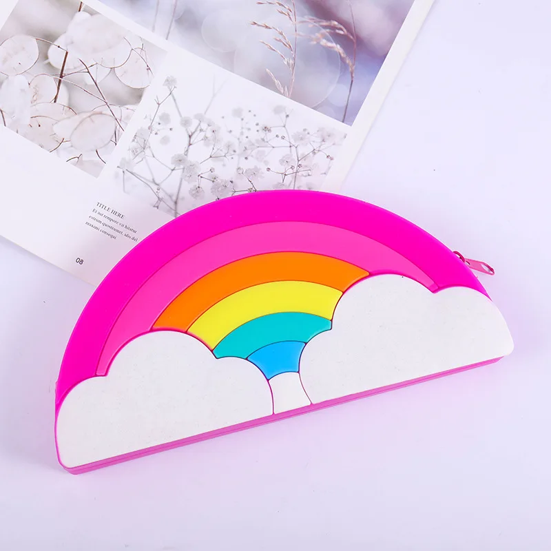 Kawaii, большой мультяшный силиконовый кошелек для монет, Радужный держатель для наушников, сумка, Портативная сумка для хранения, кошельки на молнии, подарки для детей, для мальчиков и девочек - Цвет: Ярко-розовый