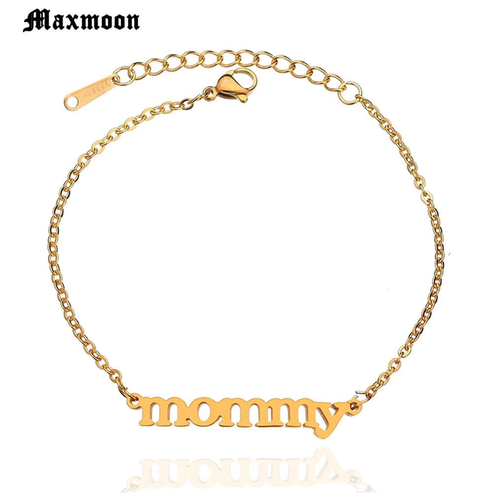 Maxmoon Mommy Letter Stainless Steel Charm Bracelets for Women Mom Gold Silver Color Mother's Day Family Bracelet Jewelry