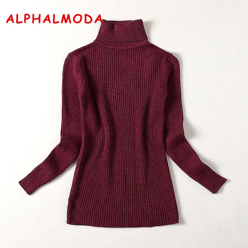 ALPHALMODA 2018 Winter Turtle Neck Pullovers High Quality Bottom Sweater Slim Fit Long-sleeved Solid Primary Jumper | Женская одежда