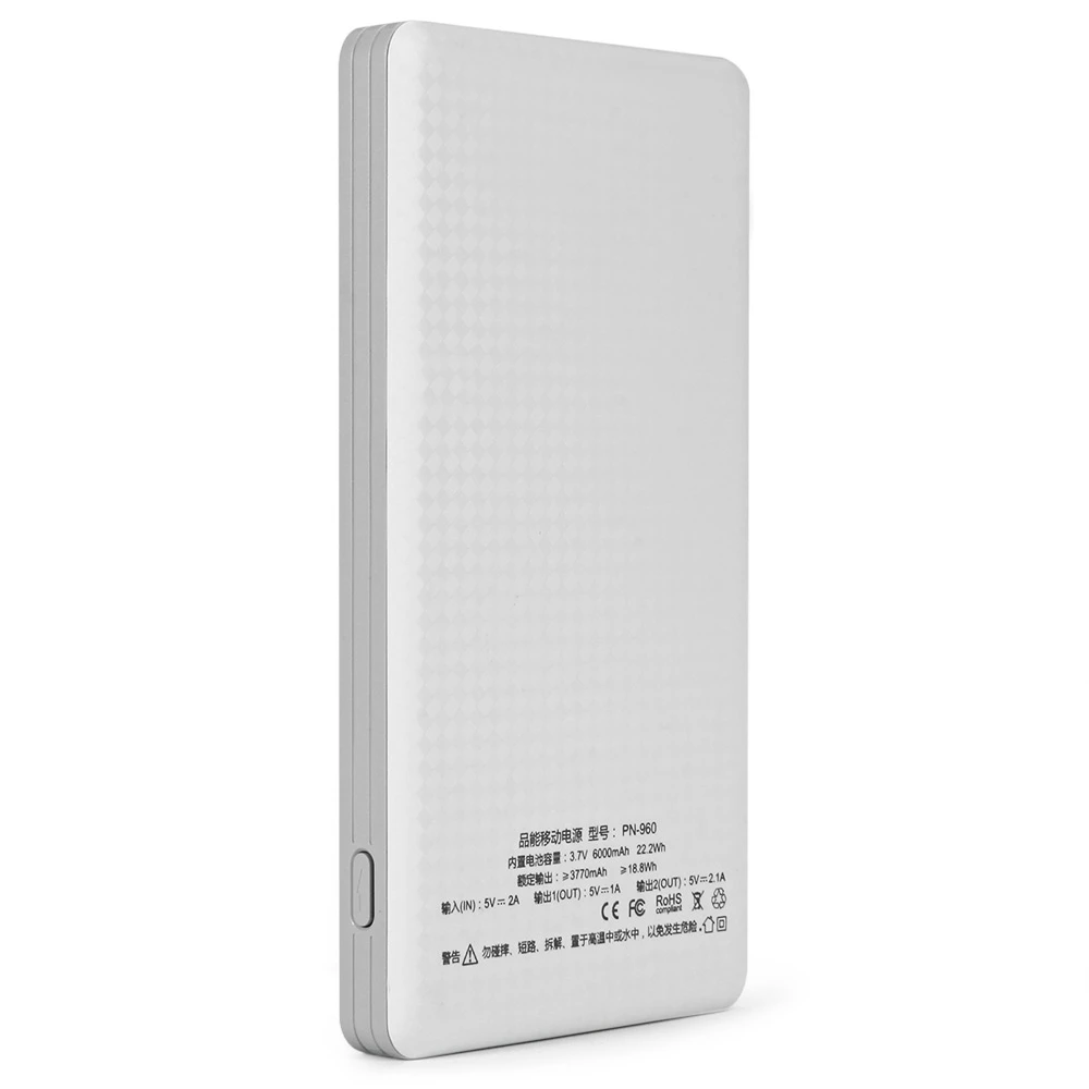 Оригинал PINENG PN 960 6000 мАч Dual USB 2.1A 1A внешний мобильный Батарея Зарядное устройство