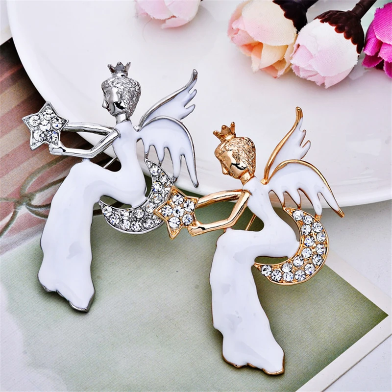 Новая модная Золотая Милая Корона Купидона ангела Лунная брошь булавки для