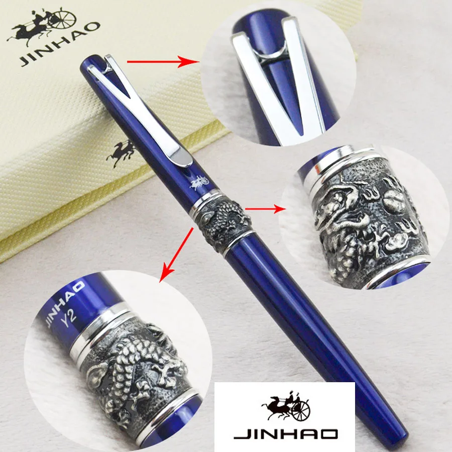 JINHAO-Y2, Роскошные Металлические авторучки, металлическая подарочная коробка, синие и черные чернила для офиса, бизнеса, металлические чернильные ручки для каллиграфии - Цвет: 1 Foun-pen BLUE