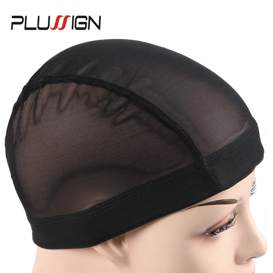 Plussign 5Pcs Wholesale Wig Cap For Wig Making Best Easy Dome Cap Hair Net For Wigs Black Mesh Dome Cap Black Tansparent