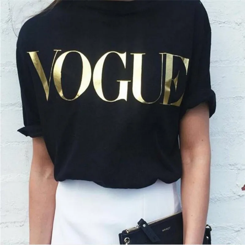 Женская футболка с принтом VOGUE модная летняя размера плюс женские топы футболки