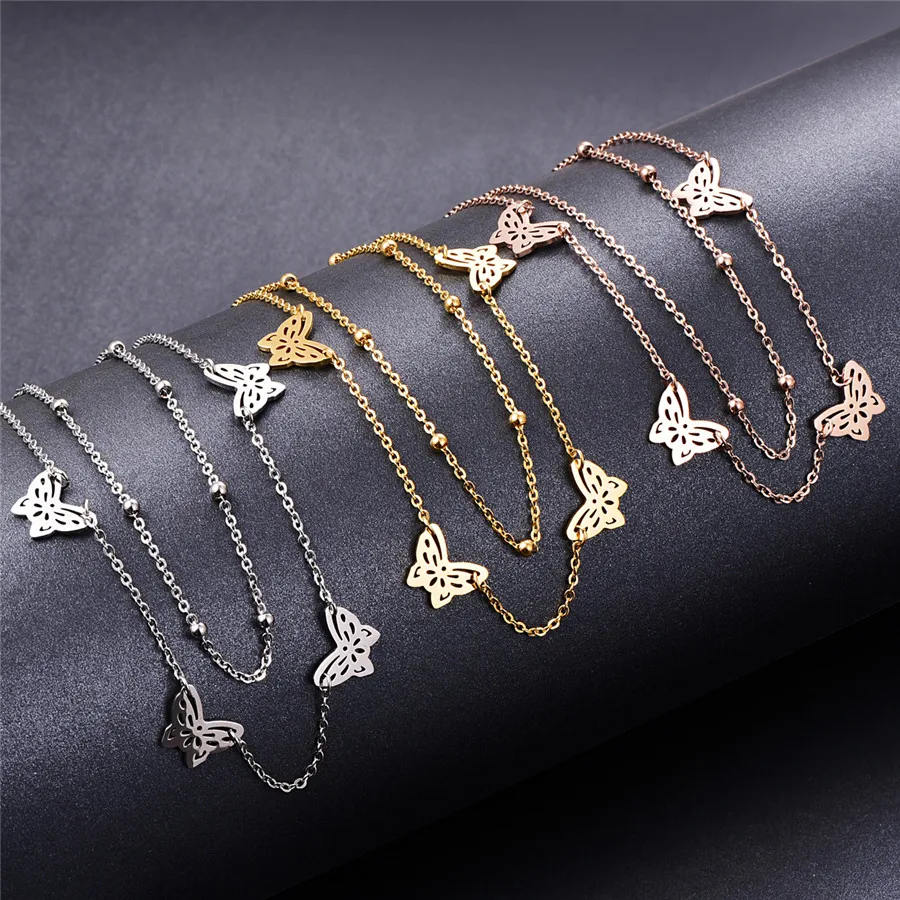 Ожерелье с кулоном Martick золотистого цвета четырьмя бабочками ожерелье двойным