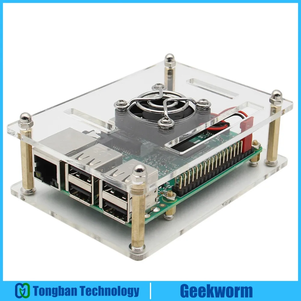 Raspberry Pi 4 Model B/3B +/3B /Pi 2B акриловый чехол + комплект вентилятора охлаждения стартовый