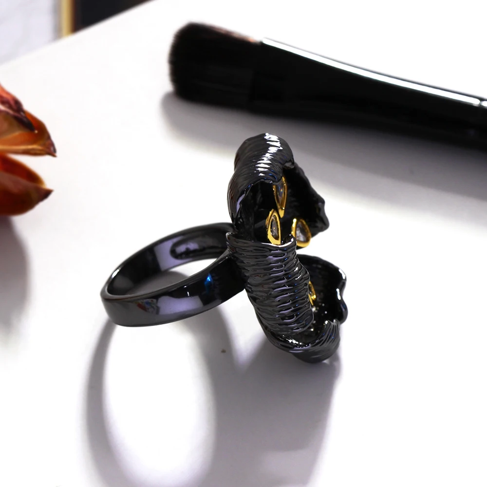 Цветок Черное кольцо ювелирные изделия Анель aneis anillos bague femme женские модные ювелирные изделия винтажные Женские коктейльные кольца
