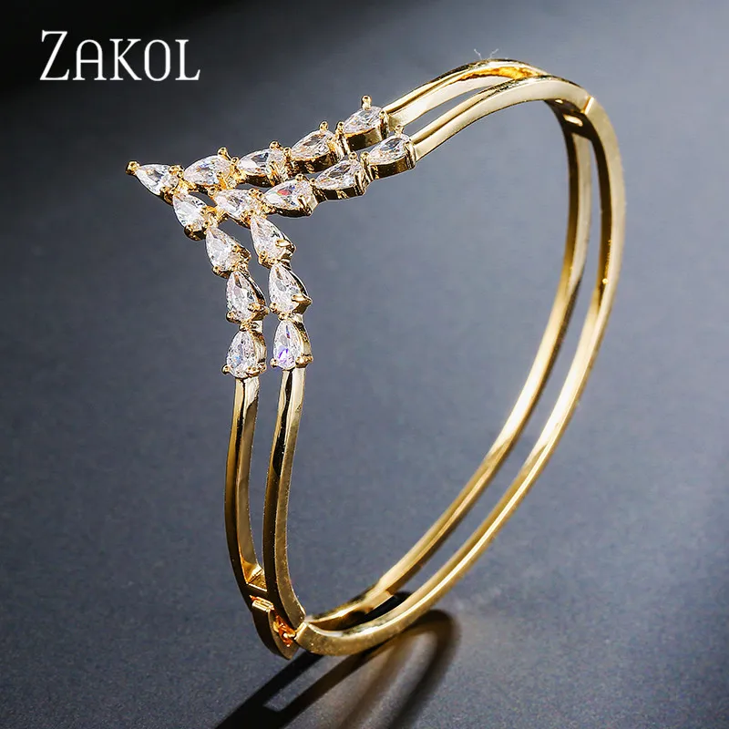 Женский браслет ZAKOL модный белого цвета с кубическим цирконием Большой