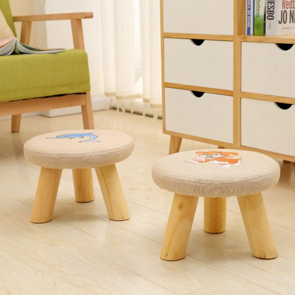 Small Soft Stool Shoe Bench Home Sofa Animal Linen Solid Wood Table Footstool For Adults And Children | Мебель