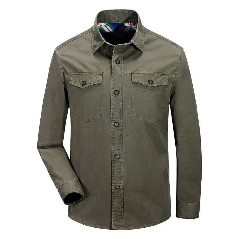 Весенняя Мужская рубашка в стиле милитари качественная деловая повседневная