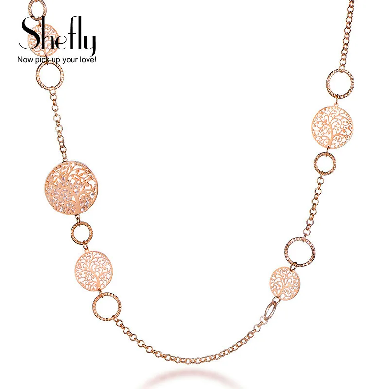 Длинные колье из розового золота для женщин женская цепь свитера ожерелье Древо