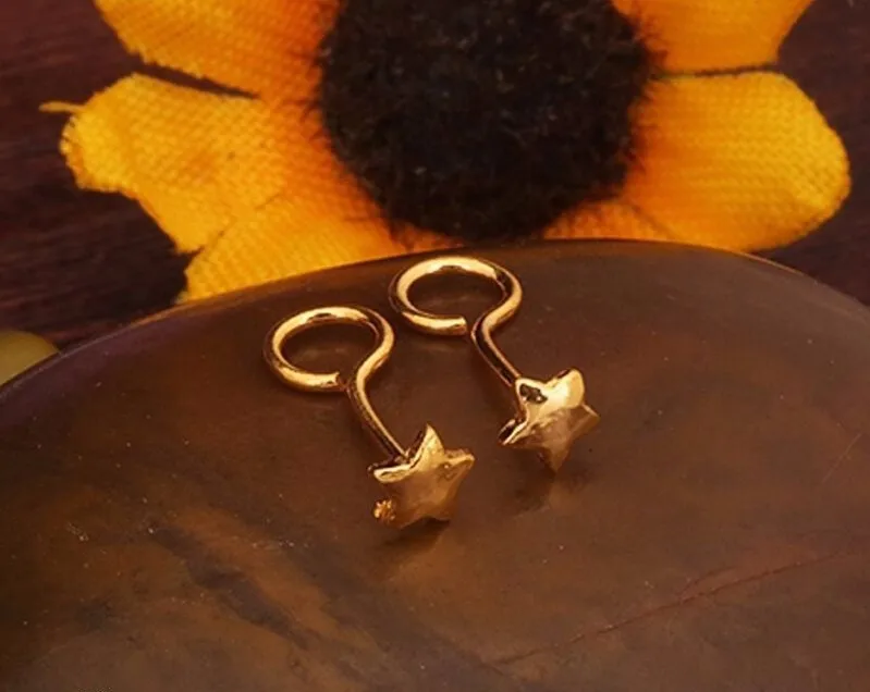 Модные Настоящее 999 24K желтые золотые серьги/женские маленькие серьги-гвоздики с пятью звездами