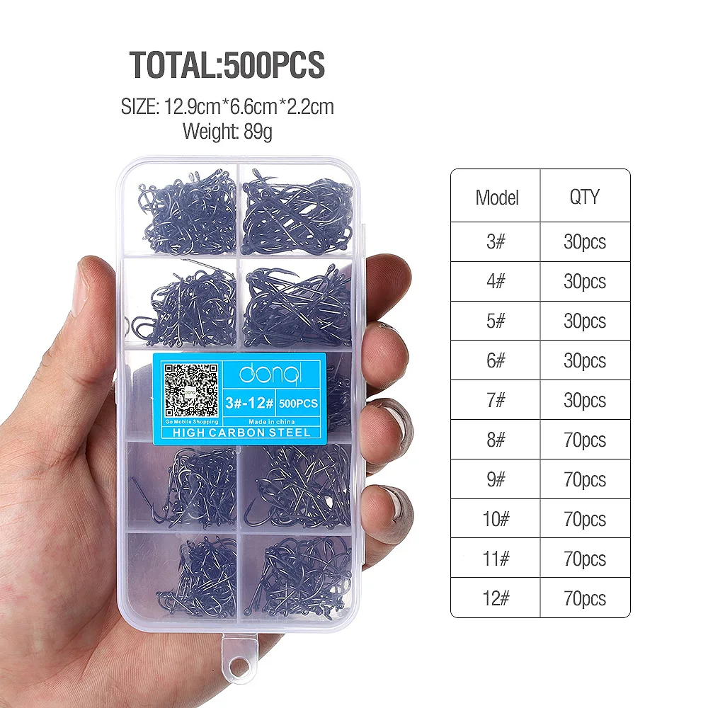 DONQL 200-600 шт/коробка колючие рыболовные крючки для ловли карпа одинарный рыболовный крючок набор 3#-12# аксессуары для ловли нахлыстом из углеродистой стали джиг морские крючки