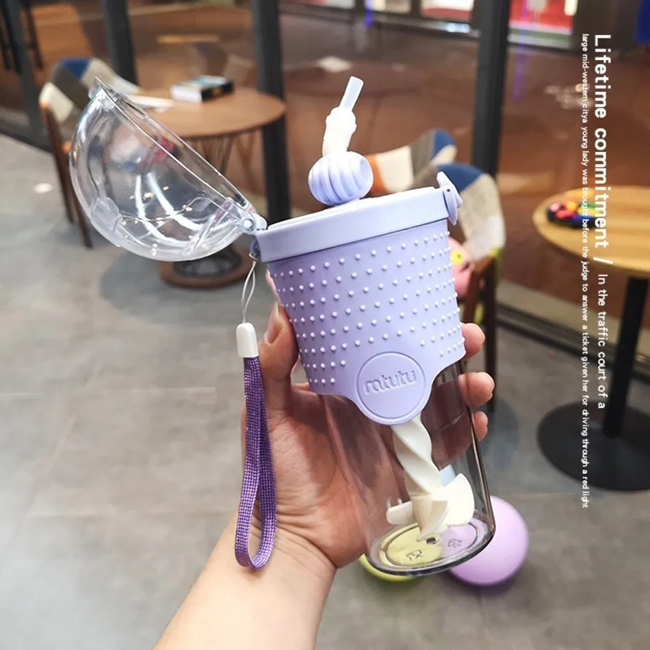 Корейские бутылки для воды для девочек, пластиковые милые бутылки для воды, не обжигающие, креативные, для дома, офиса, стола, бутылки для воды - Цвет: Purple