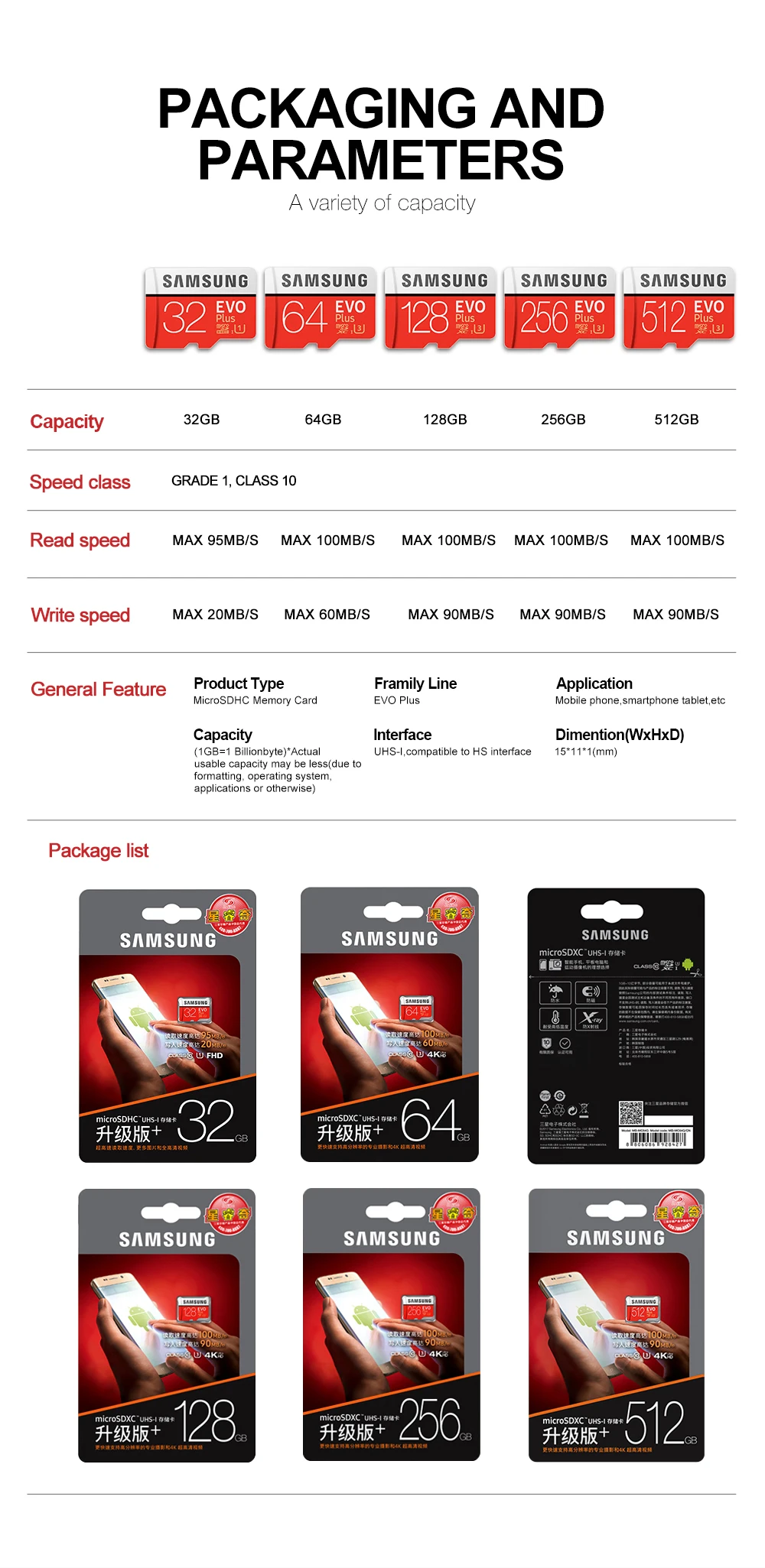 Карта памяти SAMSUNG, micro sd, 32 ГБ, 64 ГБ, 128 ГБ, 256 ГБ, 512 ГБ, EVO Plus, класс 10, водонепроницаемая, TF Память, sim-карта+ адаптер, кардридер