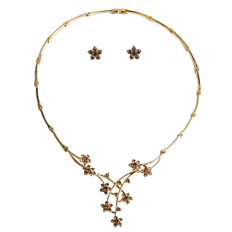 Madrry Bridal Wedding Jewelry Sets Necklace &amp Earrings Gold-color Red Rhinestone Collar Flower Brincos Female Party Schmuck | Украшения