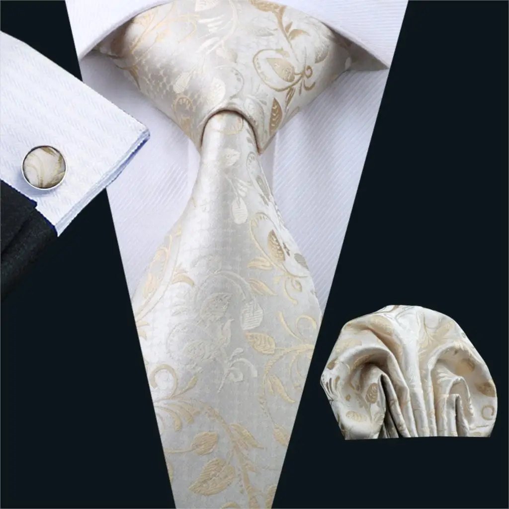 

Men`s Tie Beige Novelty Silk Jacquard Woven Gravata Necktie Handkerchief Cufflinks Set For Business Wedding Party FA-1167