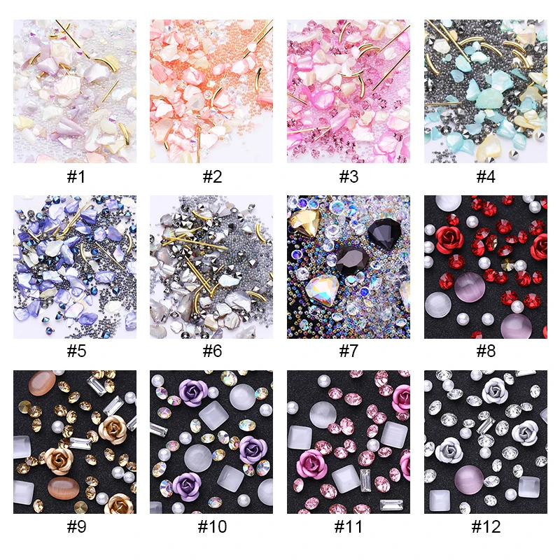Стразы для дизайна ногтей заклепки смешанные цветные хрустальные камни маркиза