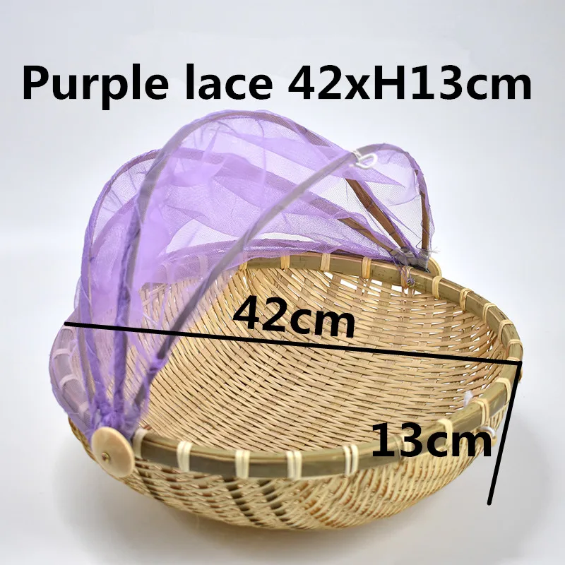 Purple lace 42xH13cm Подарочная корзина ручной работы Бамбуковая ткань плетеная корзина пылезащитный фруктовый лоток пищевые блюда для хлеба крышка с марлей Panier Osier хранения - Цвет: Purple lace 42xH13cm