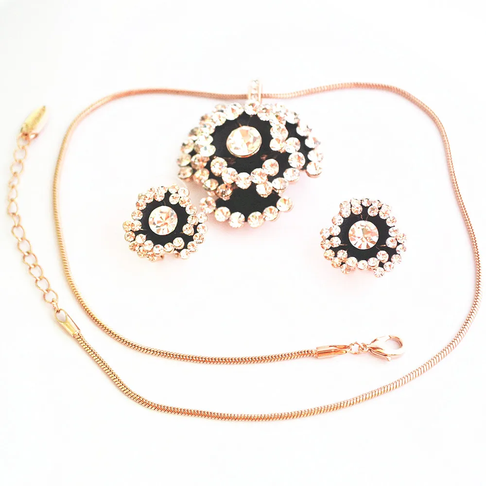 Личность Черный Горный Хрусталь Цветок Розы Ожерелье Серьги Старинные Ювелирные