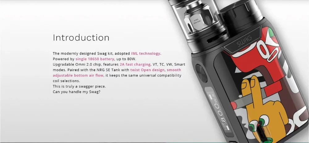 Vaporesso Swag набор электронных сигарет No 18650 с 80 Вт TC коробка мод Vape 3,5 мл NRG бак GT испаритель