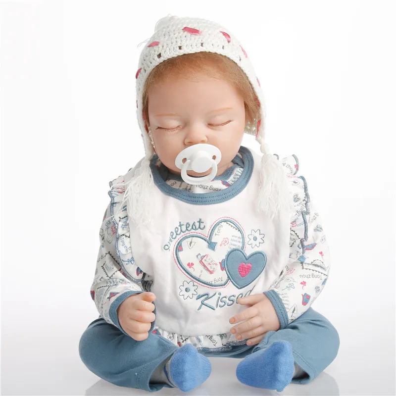 Силиконовая кукла SanyDoll 22 дюйма 55 см Реалистичная reborn Lovely set Спящая подарок на