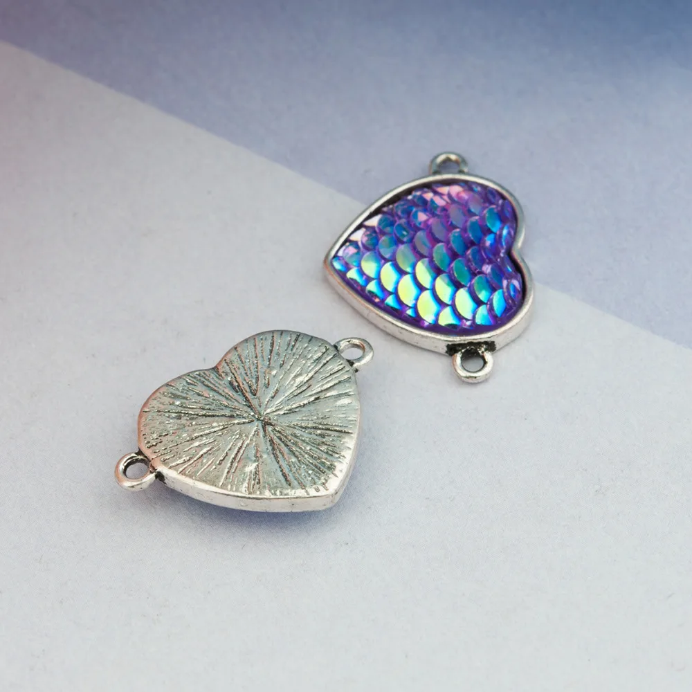 DoreenBeads Резина с Цинковым Сплавом Mermaid Fish Dragon весы Разъемы Сердце античное серебро