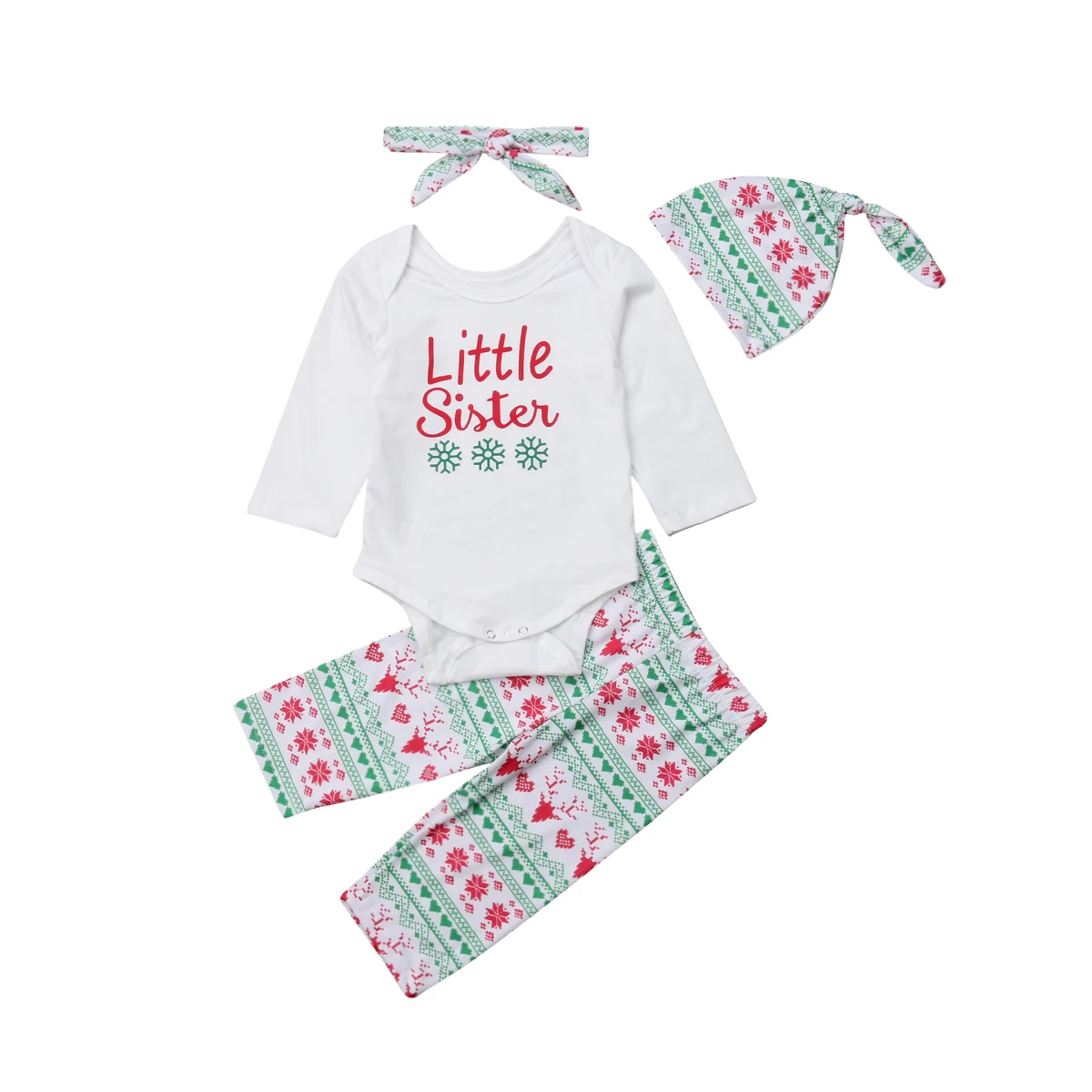 2018 Brand Little/Big Sister Matching Christmas Clothes Baby Girls Tops Romper+Pants Set | Мать и ребенок