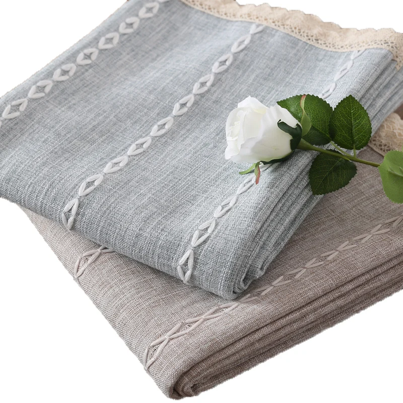 Однотонная скатерть в полоску из хлопка и льна японском стиле прямоугольная с