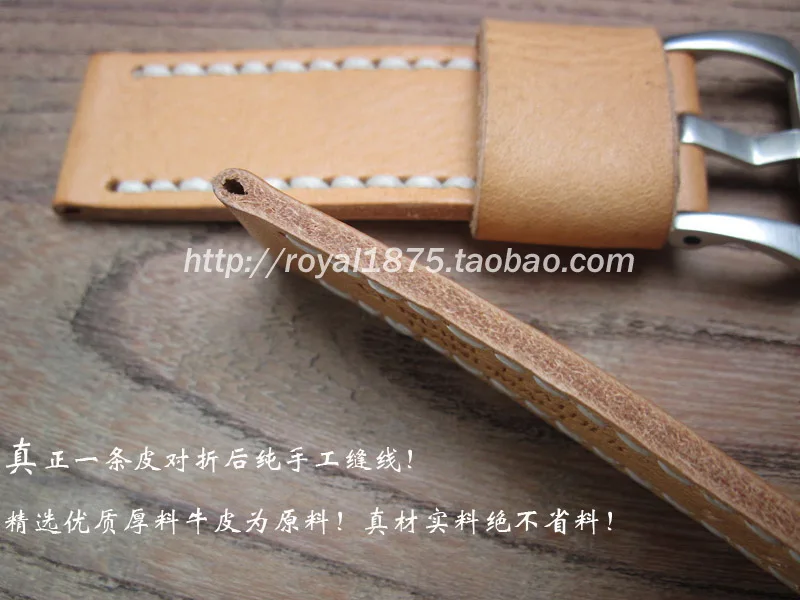 

Hand made Men Yellow brown Calfskin Leather High Quality Genuine Leather Watchband Watch Strap 22mm thick straps