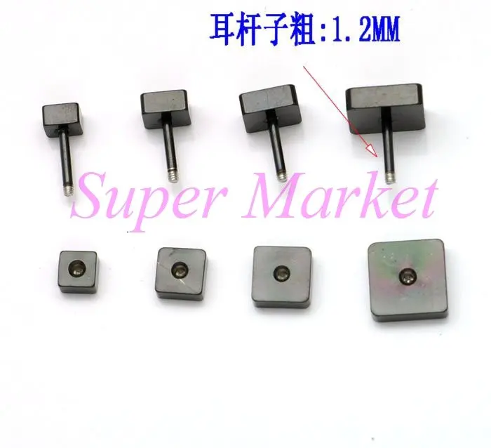 Черные серьги гвоздики для пирсинга разных размеров штанга крутой квадрат