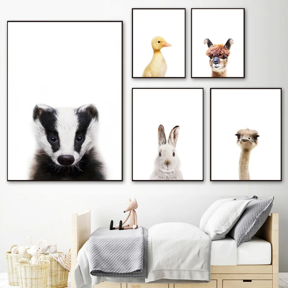Nordic Плакаты и принты лисы страуса из альпаки овечий Тигр Животные Wall Art холст