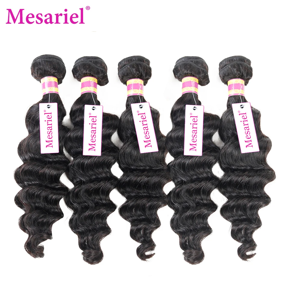 Mesariel Human Hair Bundles Brazilian Weave Loose Wave 5 Remy Extension | Шиньоны и парики