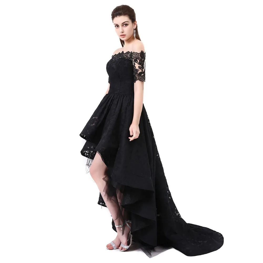 LORIE/Кружевные Платья Vestidos De Graduacion Largos с открытыми плечами, платье для выпускного вечера, вечерние платья с коротким рукавом черного цвета