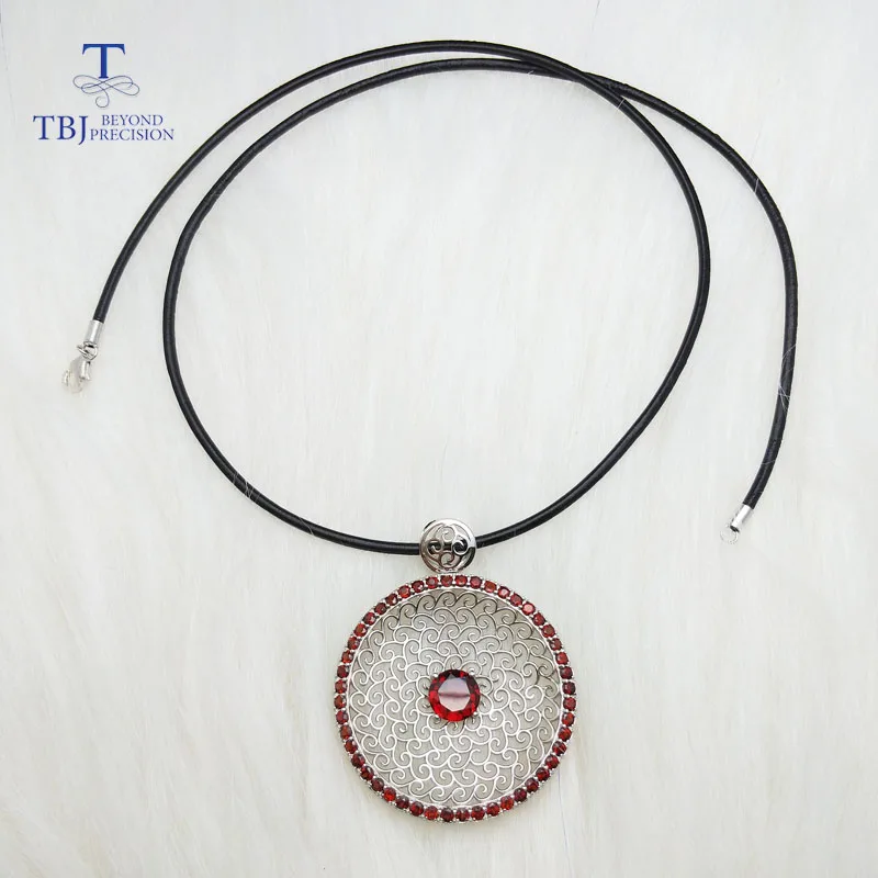 TBJ новый большой натуральный гранатовый камень подвески из стерлингового
