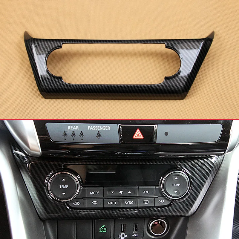 

Посмотрите углеродного волокна Накладка для 2018 2019 Mitsubishi Eclipse Cross салона автомобиля Кондиционер AC кнопка включения Панель планки