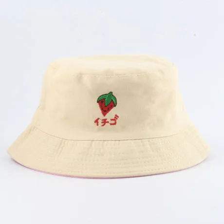 strawberry Уличная одежда; Панама; Детская уличная летняя Двусторонняя Панама для мальчиков и девочек; мультяшная Рыбацкая шляпа - Цвет: strawberry