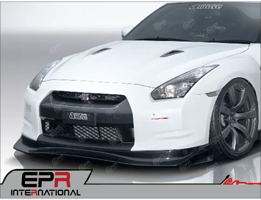 Для Nissan R35 GTR(ранний) Amuse стиль углеродное волокно передняя губа с поддоном глянцевая отделка бампер сплиттер часть тюнинг кузова Комплект
